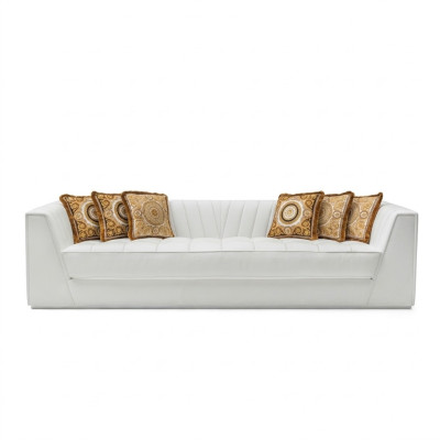 Canapé de luxe blanc Medusa avec des têtes dorées Canapé Trois places en cuir