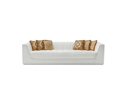 Canapé de luxe blanc Medusa avec des têtes dorées Canapé Trois places en cuir