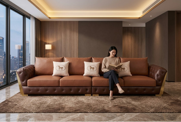 Canapé de salon de luxe moderne à cinq places au design Chesterfield