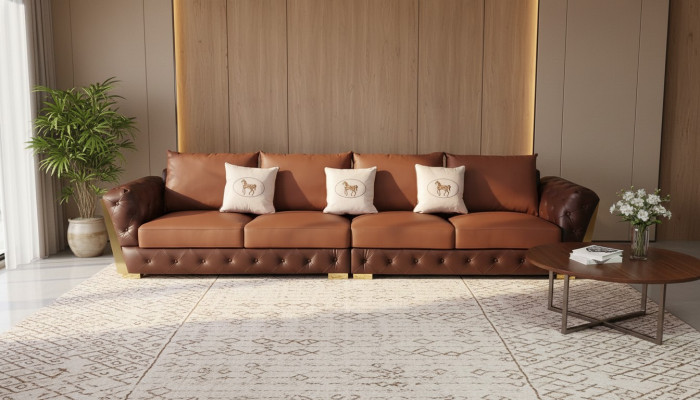Canapé de salon de luxe moderne à cinq places au design Chesterfield