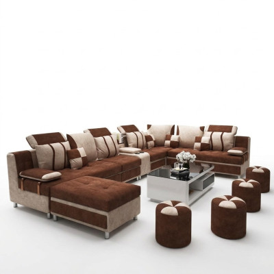 Canapé en forme de U marron en tissu d'ameublement pour se détendre dans le salon coussins moelleux