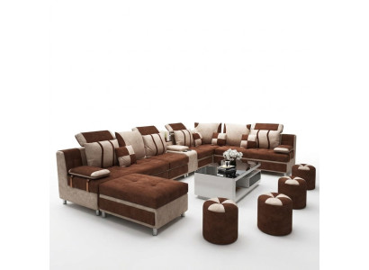 Canapé en forme de U marron en tissu d'ameublement pour se détendre dans le salon coussins moelleux