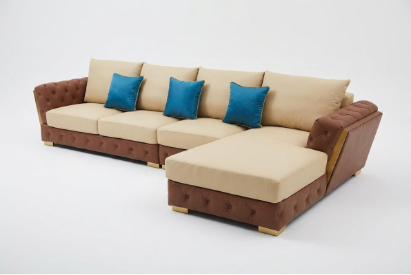 Canapé en cuir Canapé Luxueux Canapé Mobilier en tissu Beige Design Ensemble de coin Meubles