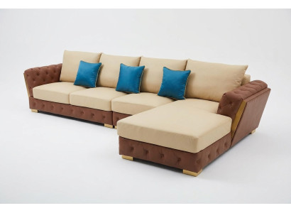 Canapé en cuir Canapé Luxueux Canapé Mobilier en tissu Beige Design Ensemble de coin Meubles