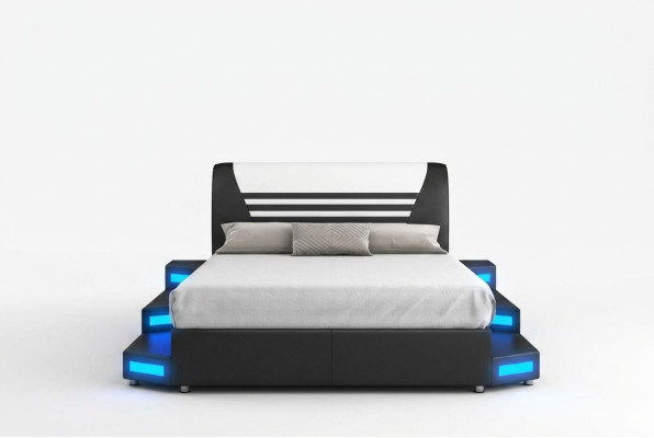 Lit en cuir de chambre à coucher de luxe éclairé par LED 180x200 Meubles Lits