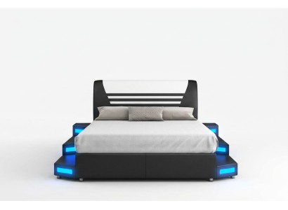 Lit en cuir de chambre à coucher de luxe éclairé par LED 180x200 Meubles Lits