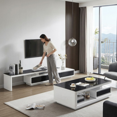 Meuble de télévision noir et blanc, buffet bas de luxe, commode en verre, buffet latéral pour le salon.