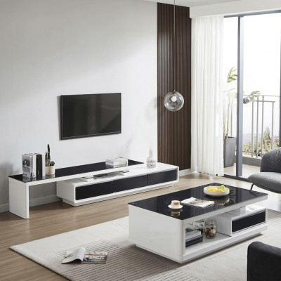 Meuble de télévision noir et blanc, buffet bas de luxe, commode en verre, buffet latéral pour le salon.