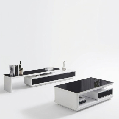 Meuble de télévision noir et blanc, buffet bas de luxe, commode en verre, buffet latéral pour le salon.