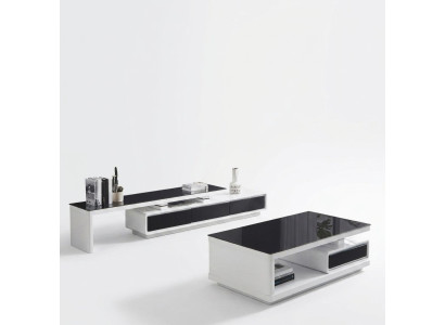 Meuble de télévision noir et blanc, buffet bas de luxe, commode en verre, buffet latéral pour le salon.