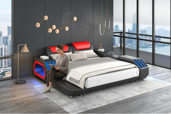 Lits en cuir de luxe LED éclairés Chambre lit 180x200 Meubles