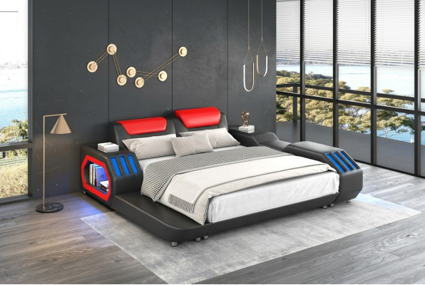Lits en cuir de luxe LED éclairés Chambre lit 180x200 Meubles