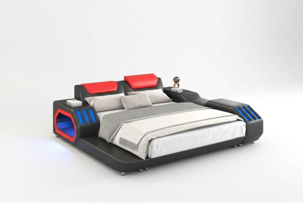 Lits en cuir de luxe LED éclairés Chambre lit 180x200 Meubles