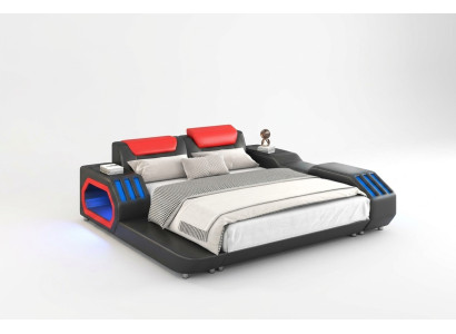 Lits en cuir de luxe LED éclairés Chambre lit 180x200 Meubles