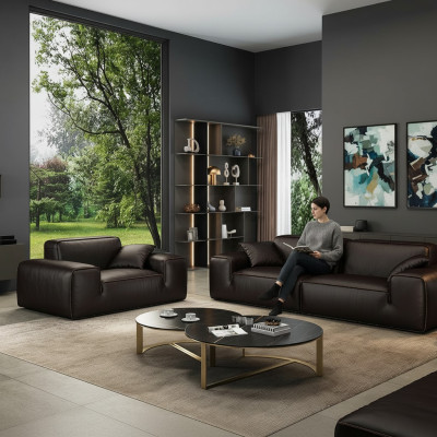 Ensemble de canapés noirs Canapés en cuir 3+1 places de luxe Mobilier de salon