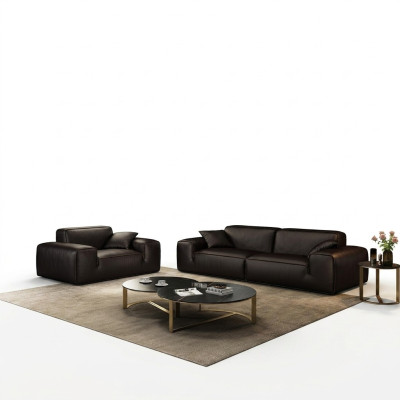 Ensemble de canapés noirs Canapés en cuir 3+1 places de luxe Mobilier de salon