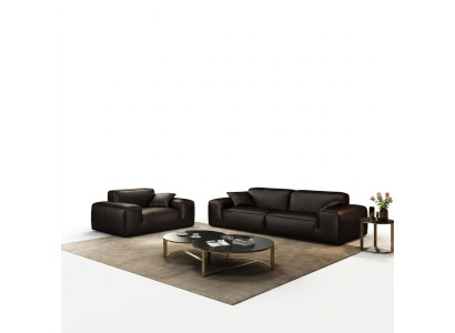 Ensemble de canapés noirs Canapés en cuir 3+1 places de luxe Mobilier de salon