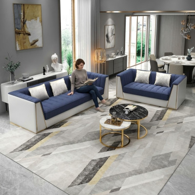 Canapé moderne bleu et blanc 3+2 pour le salon Ensemble de sièges de luxe