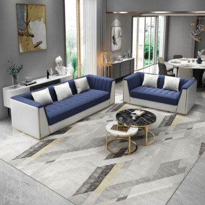 Canapé moderne bleu et blanc 3+2 pour le salon Ensemble de sièges de luxe