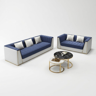 Canapé moderne bleu et blanc 3+2 pour le salon Ensemble de sièges de luxe