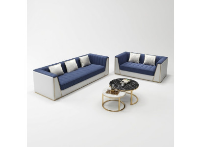Canapé moderne bleu et blanc 3+2 pour le salon Ensemble de sièges de luxe