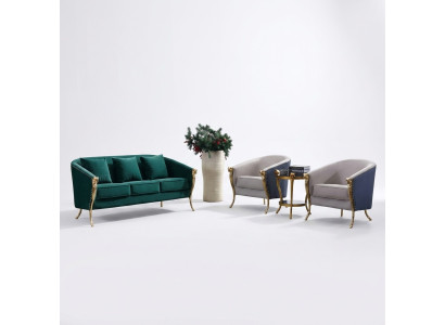 Ensemble de canapés de luxe 3+1+1 places en tissu vert Mobilier de salon Moderne