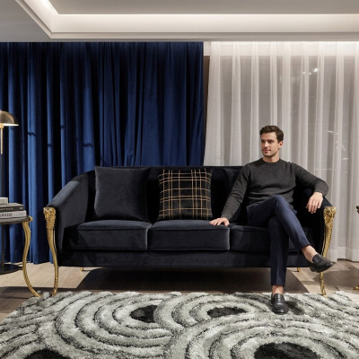 Three Seater Couch Upholstery Furniture Velvet Luxury Furnishings Fabric Couches Trois canapés trois places en tissu d'ameublement en velours de luxe.