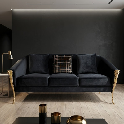 Three Seater Couch Upholstery Furniture Velvet Luxury Furnishings Fabric Couches Trois canapés trois places en tissu d'ameublement en velours de luxe.