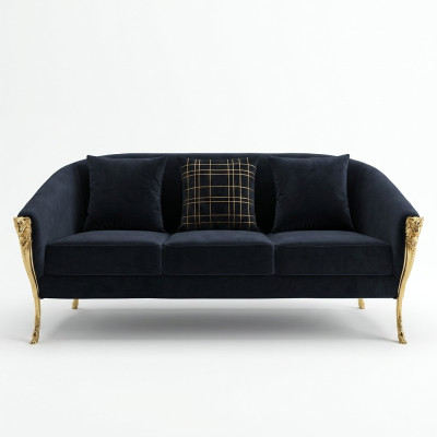 Three Seater Couch Upholstery Furniture Velvet Luxury Furnishings Fabric Couches Trois canapés trois places en tissu d'ameublement en velours de luxe.