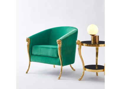 Fauteuil vert de luxe, rembourré, pieds en or, salon, monoplace, neuf.