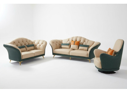Chesterfield Suite Set Ameublement 3pcs Revêtement Canapé Cuir Nouveau