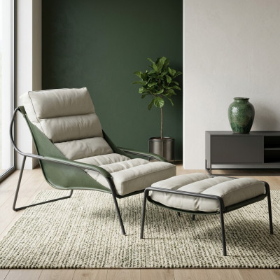 Fauteuil + Repose-pieds Ensemble de luxe Relax Fauteuil simple Pouf 2 pièces