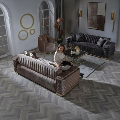 Ensemble canapé Chesterfield en velours, composé de 3 pièces. Suite Sofa Canapé en Velours
