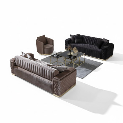 Ensemble canapé Chesterfield en velours, composé de 3 pièces. Suite Sofa Canapé en Velours