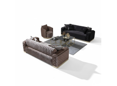 Ensemble canapé Chesterfield en velours, composé de 3 pièces. Suite Sofa Canapé en Velours
