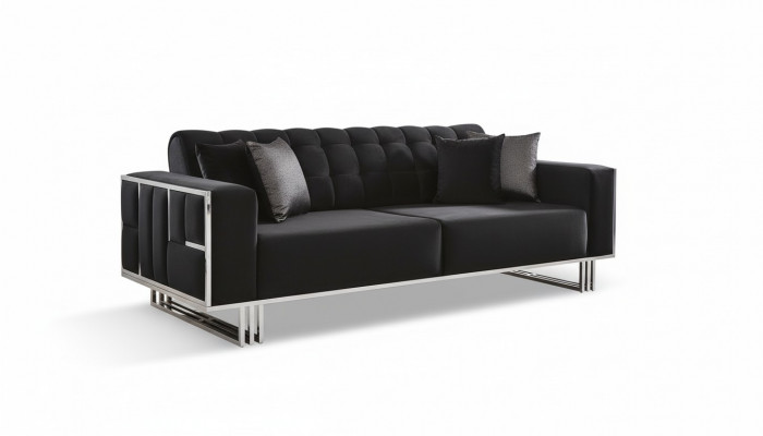 Canapé trois places en tissu noir meubles rembourrés Canapés Canapés Tapisserie noire