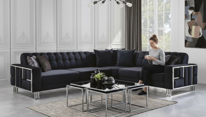 Canapé d'angle de luxe en textile Canapés Mobilier Suite d'angle Éléments métalliques Canapé Sofa