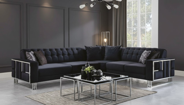 Canapé d'angle de luxe en textile Canapés Mobilier Suite d'angle Éléments métalliques Canapé Sofa