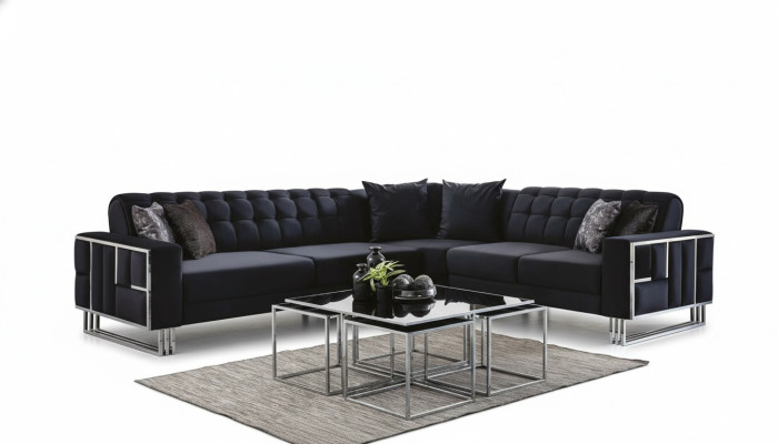 Canapé d'angle de luxe en textile Canapés Mobilier Suite d'angle Éléments métalliques Canapé Sofa