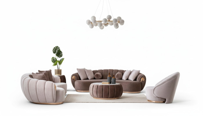 Ensemble de canapé de salon de luxe 3+3+1 siège demi-rond avec table 4 pièces.
