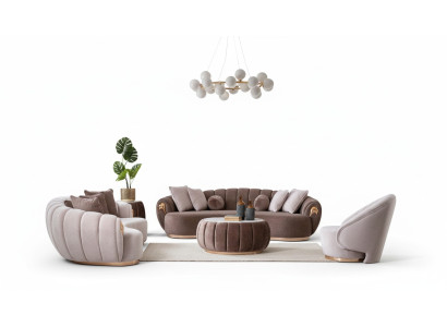 Ensemble de canapé de salon de luxe 3+3+1 siège demi-rond avec table 4 pièces.