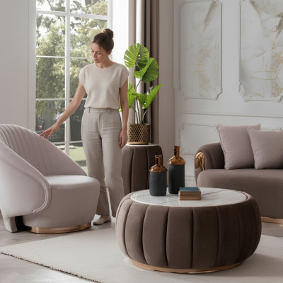 Table basse ronde Table rembourrée avec plateau de table rond Tables basses Tables Meubles