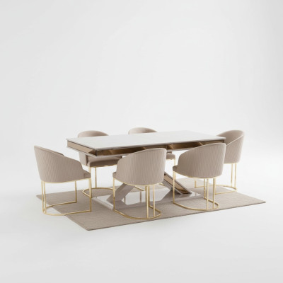 Set de salle à manger avec table à manger et 4 chaises avec accoudoirs.
