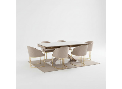 Set de salle à manger avec table à manger et 4 chaises avec accoudoirs.