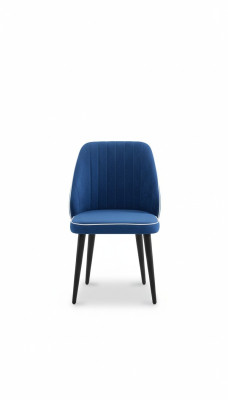 Chaise rembourrée bleue avec jambes en bois noir pour modèle de salle à manger légère