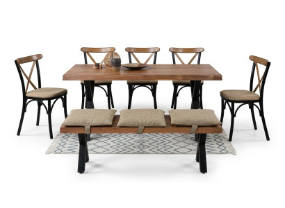 Table à manger en bois et 4 chaises avec siège rembourré et tabouret pour la salle à manger