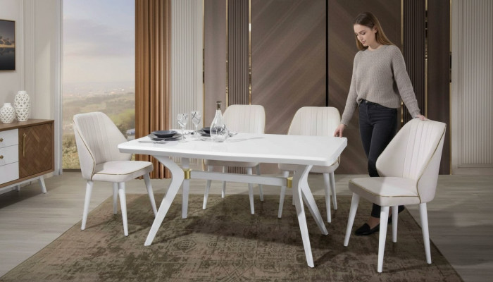 Ensemble EsGroups Luxe Blanc 4x Chaises en Acier Inoxydable Meubles en Bois