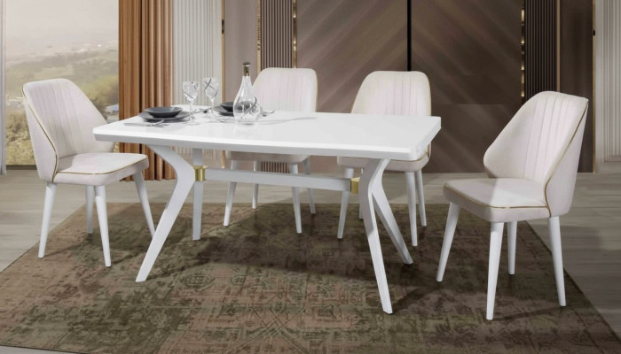 Ensemble EsGroups Luxe Blanc 4x Chaises en Acier Inoxydable Meubles en Bois