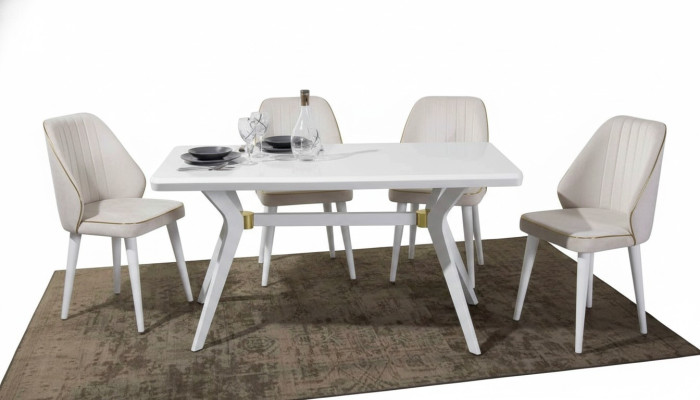Ensemble EsGroups Luxe Blanc 4x Chaises en Acier Inoxydable Meubles en Bois