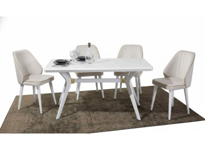Ensemble EsGroups Luxe Blanc 4x Chaises en Acier Inoxydable Meubles en Bois